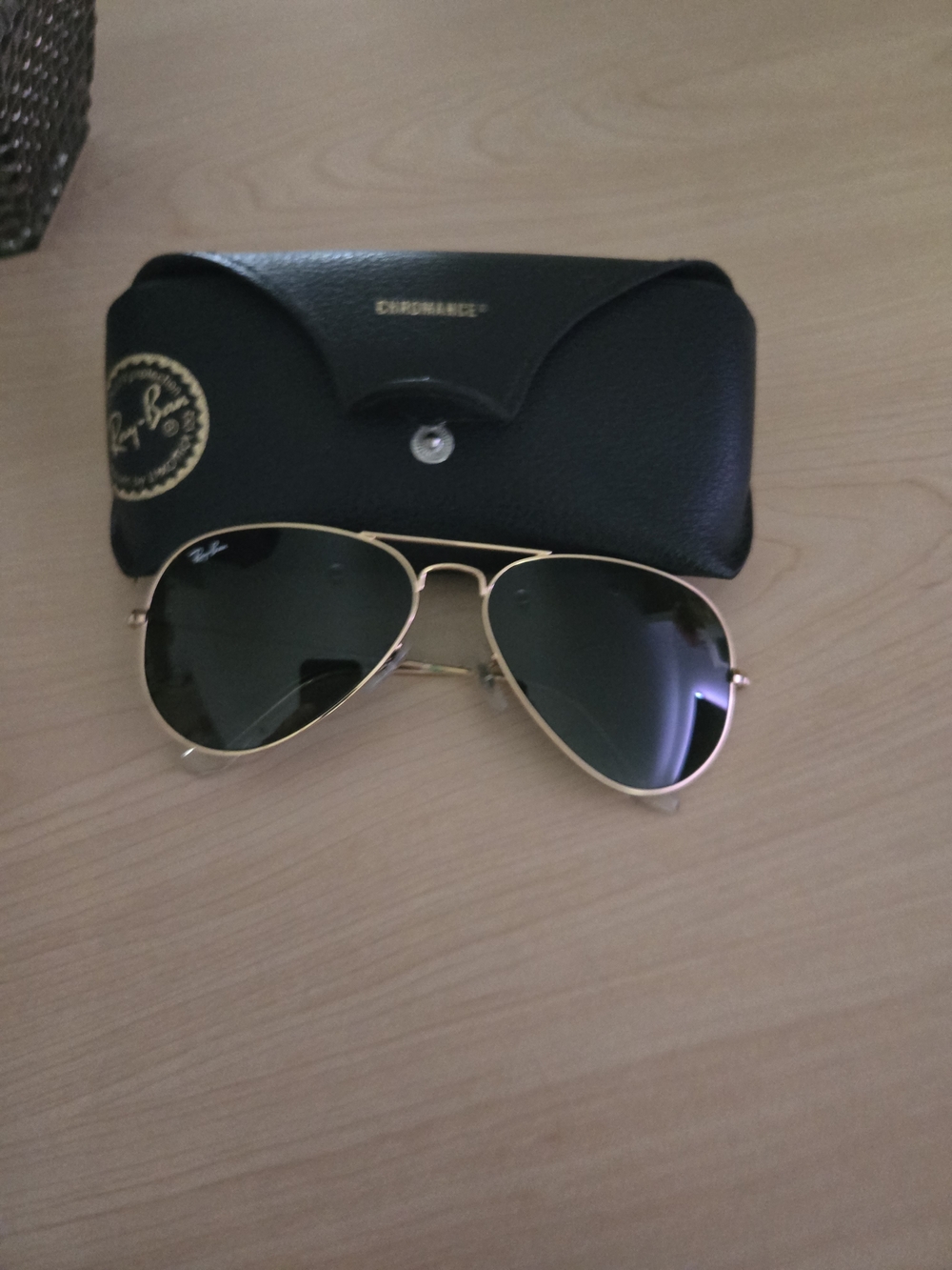 Ray-Ban Gold Frame Aviator Sunglasses with Dark Black Lenses
